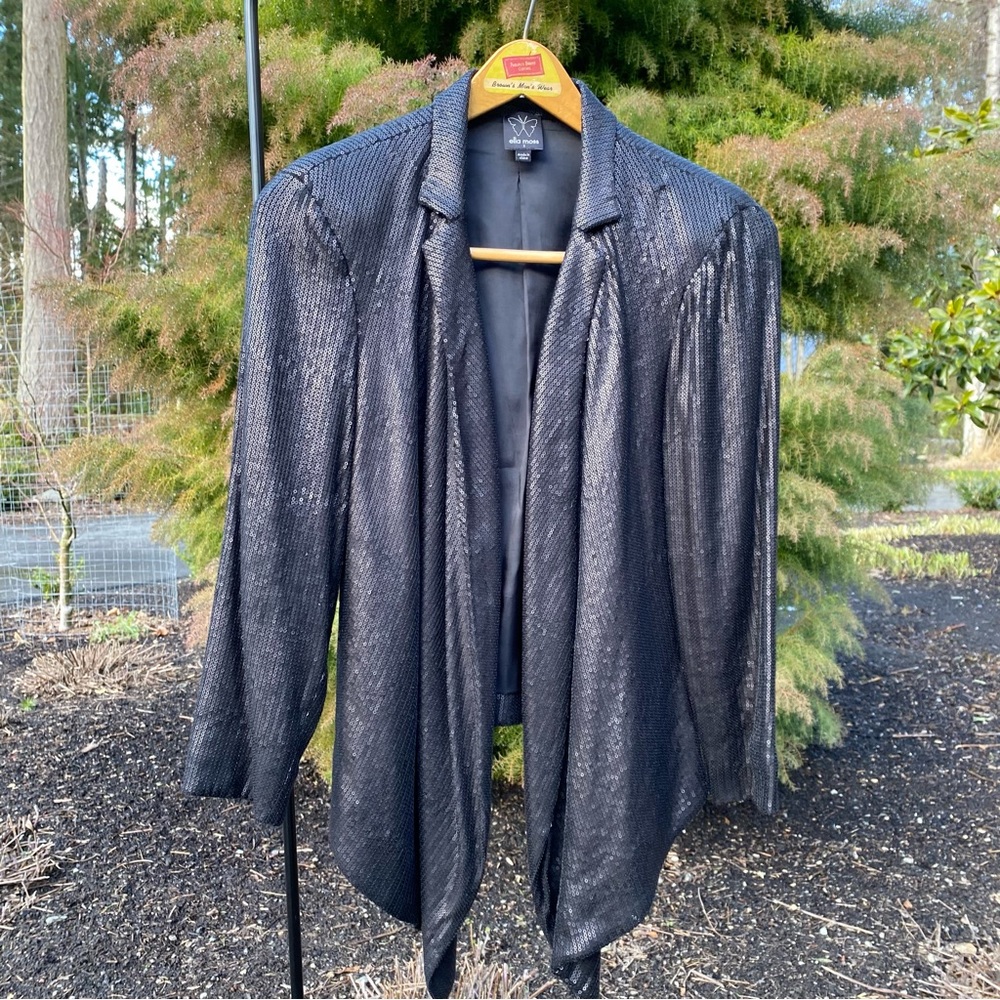 Sequined draped blazer in matte black
